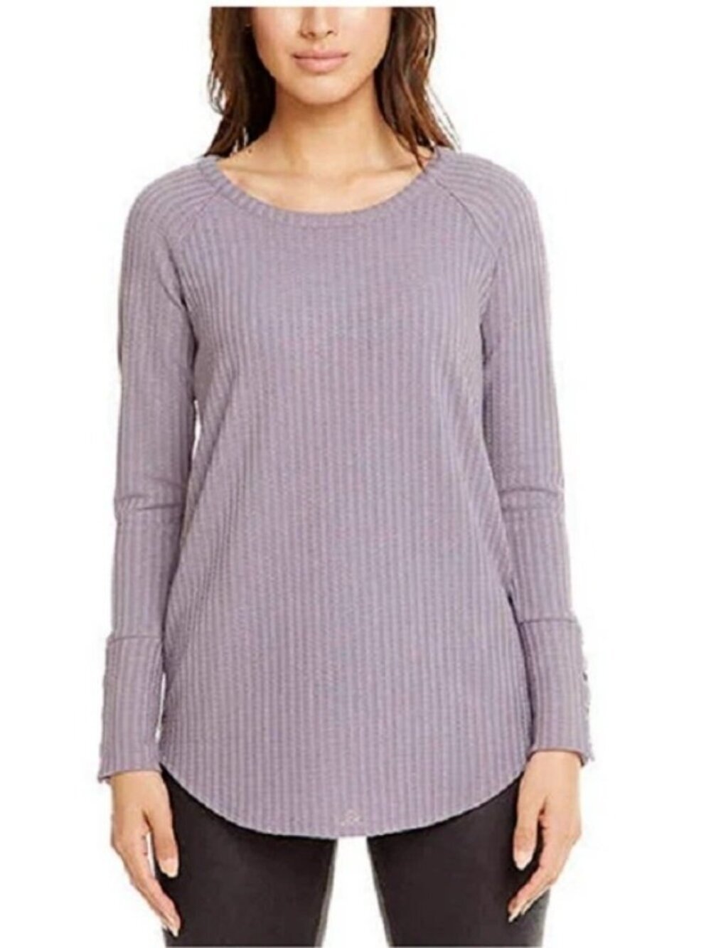NWT Chaser Women's L Long Sleeve Waffle Knit Top Purple B0468